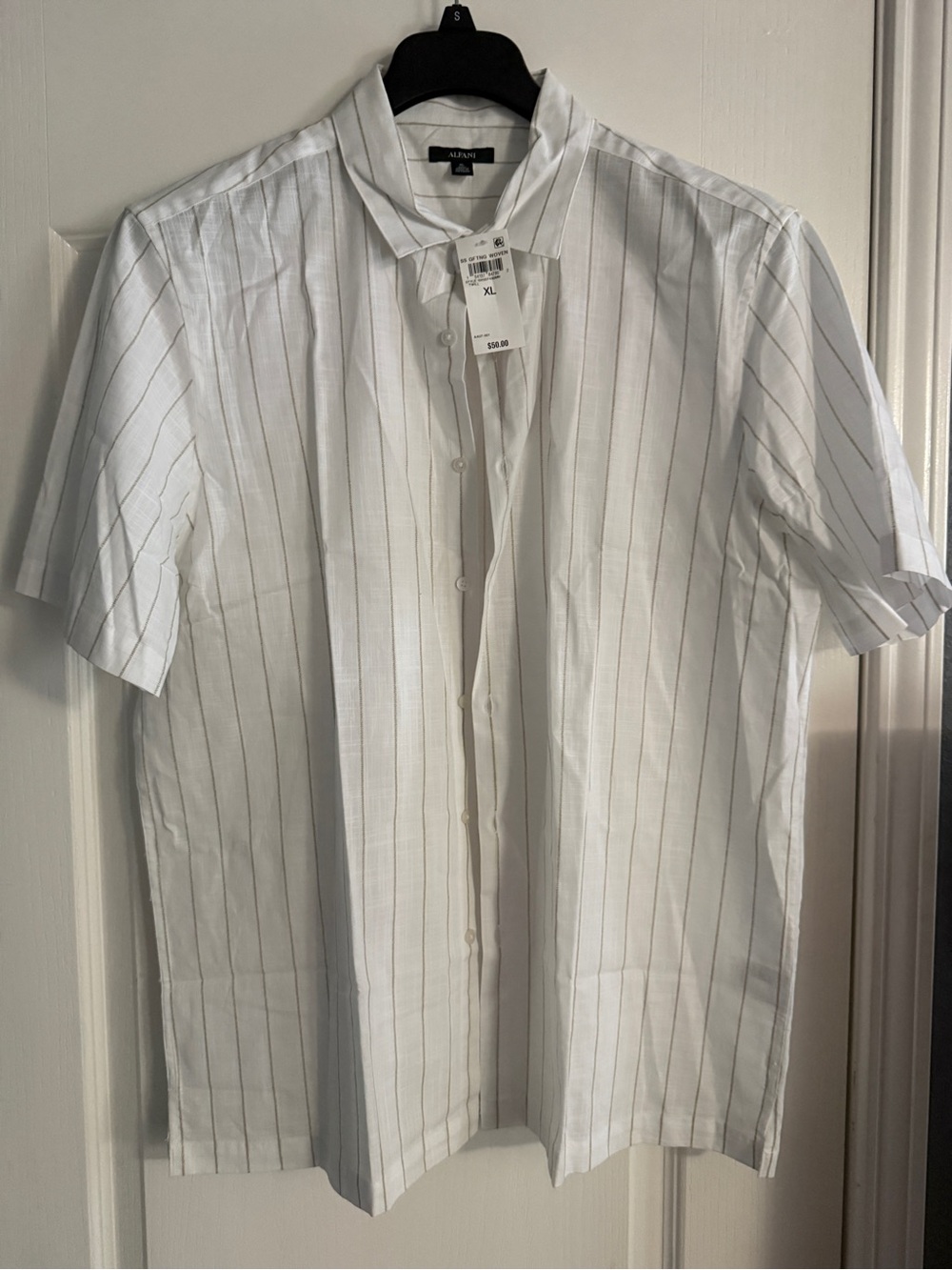 Alfani Men’s White Short-Sleeve Stripe Button-Up Shirt size XL